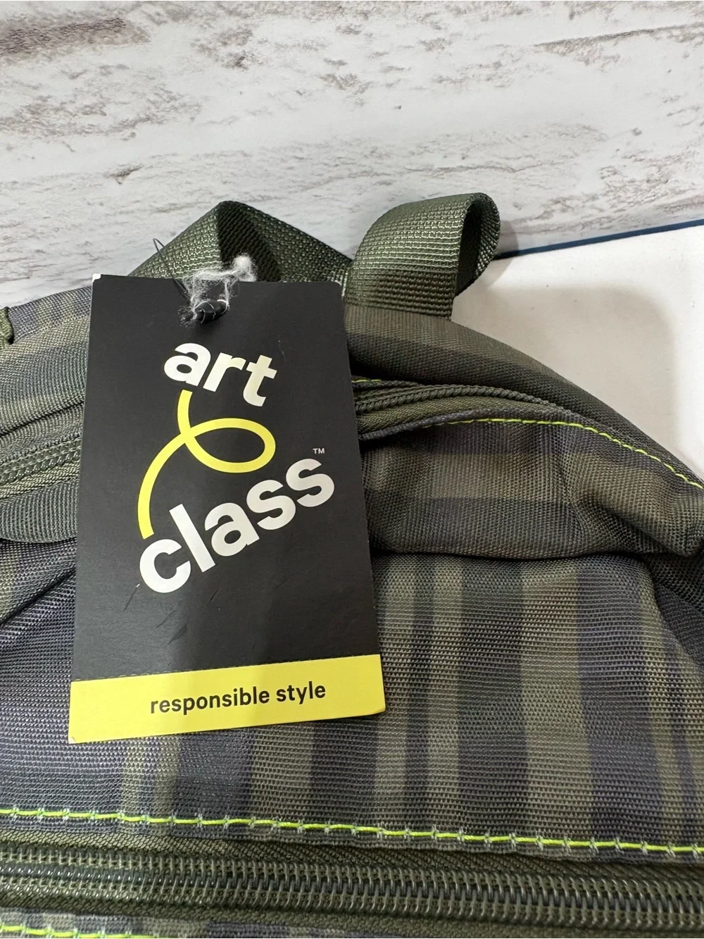 art class Olive Plaid Backpack with Neon Yellow Accents